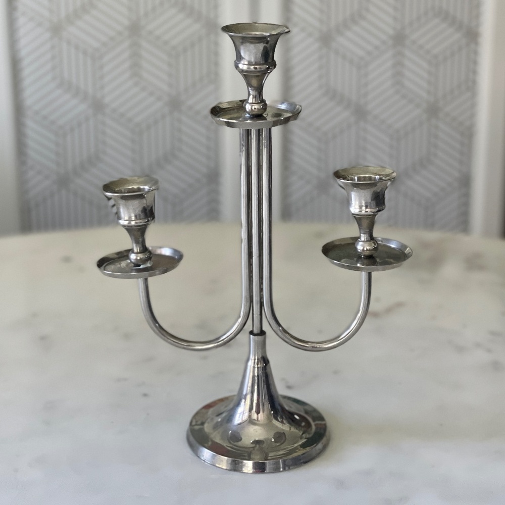 Silver Vintage Mid Century Style Candelabra, Candle Holder